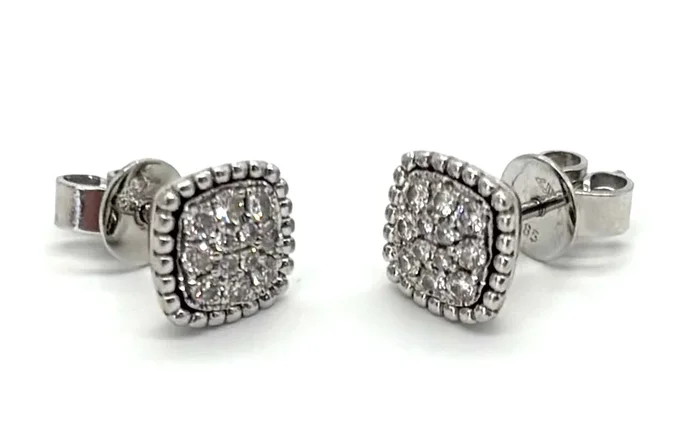 1/2CTW Diamond Framed Cluster Stud Earrings- 14K White Gold