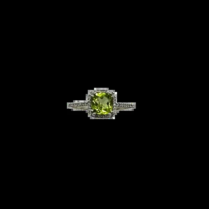 10k White Gold 1/4 CTW Diamond & Cushion Cut Peridot Ring