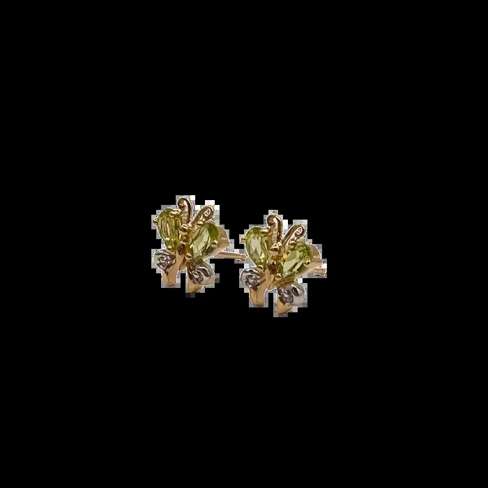 10k Yellow & White Gold Peridot Butterfly Stud Earrings