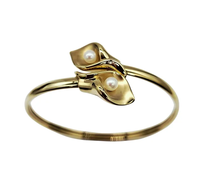 14 Karat Gold Pearl Cuff Bracelet