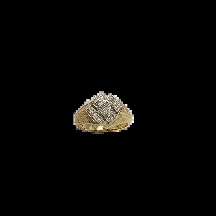 14k White and Yellow Gold Etched Satin Diamond Ring – 1/4 ctw