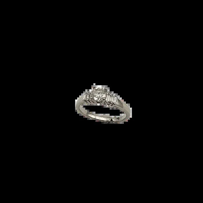 14K White Gold 1.00 CTW Round & Baguette Diamond Ring