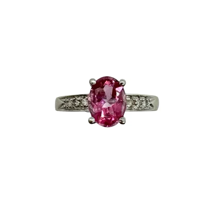 14K White Gold 1/2CTW Diamond 1.25CT Pink Sapphire Ring