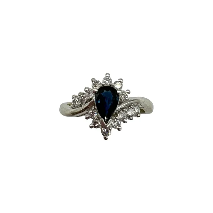 14K White Gold 1/4CTW Diamond Sapphire Bypass Ring
