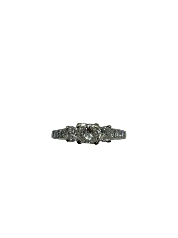 14K White Gold 1CTW Diamond Channel Cathedral Ring