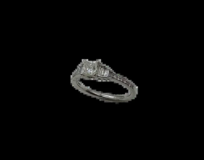 14k White Gold Baguette & Round Diamond Ring