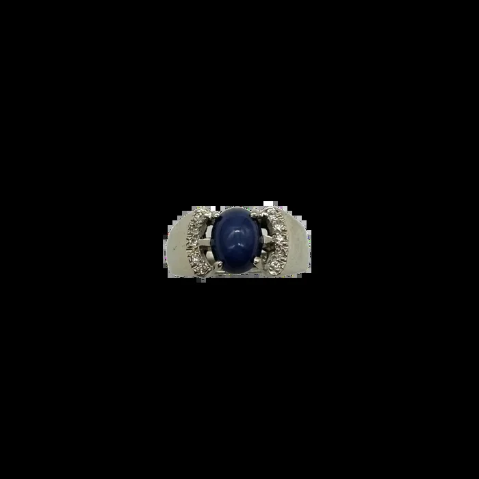 14k White Gold Star Sapphire and Diamond Accent Ring