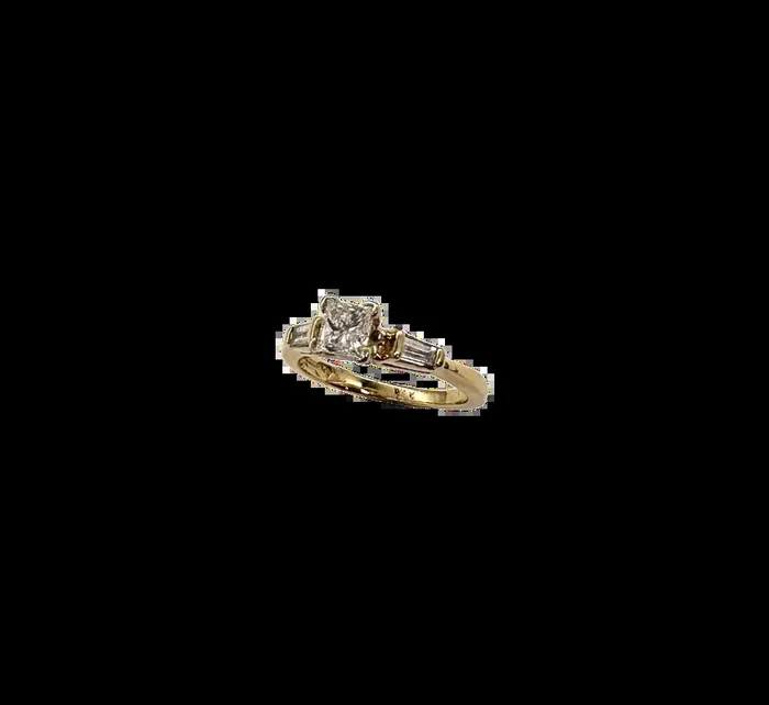 14k Yellow Gold 3/4 CTW Square & Baguette Diamond Ring