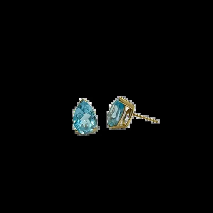 14k Yellow Gold Aquamarine Stud Earrings