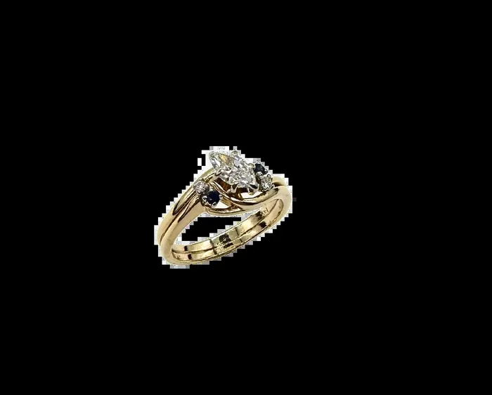 14K Yellow Gold Marquise Diamond and Sapphire Ring Set