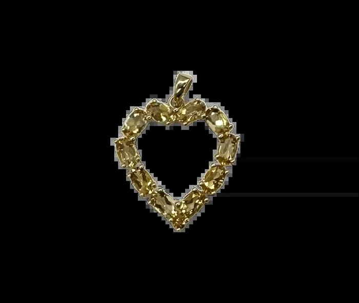 14K Yellow Gold Oval Citrine Heart Pendant