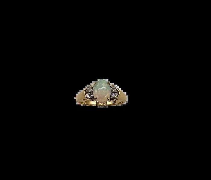 14k Yellow Gold Oval Opal & Diamond Accent Cathedral Ring
