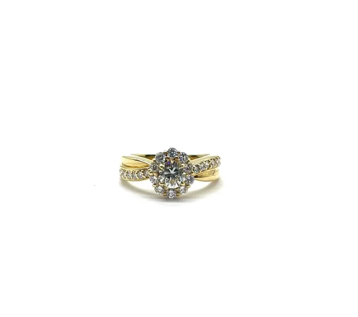 18k Yellow Gold 1ctw Diamond Halo Bypass Ring