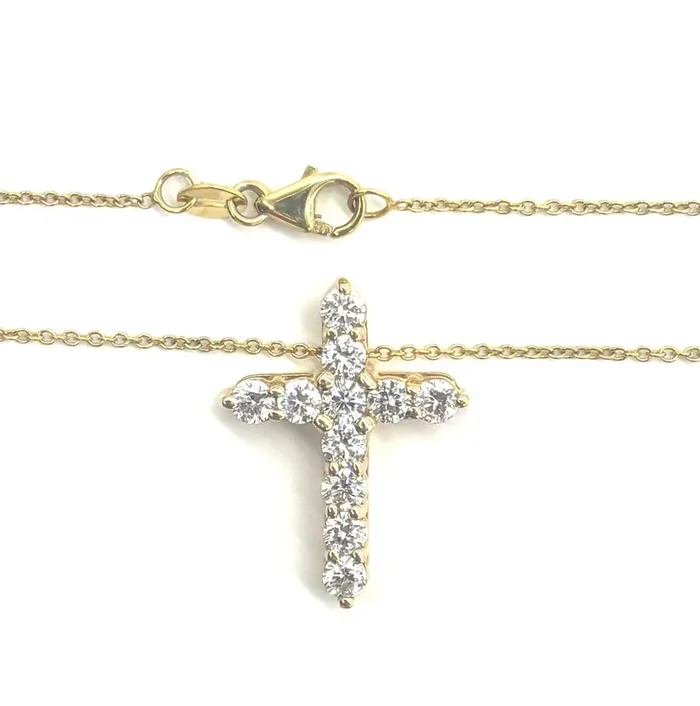 1ctw Lab Diamond Cross Pendant Necklace- 14k Yellow Gold