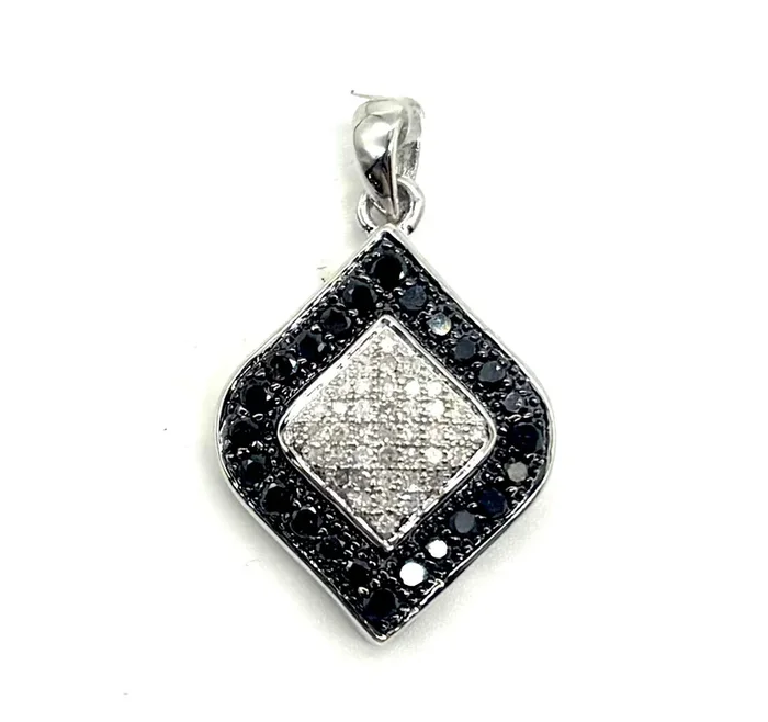 1CTW White & Black Diamond Pendant- 10K White Gold