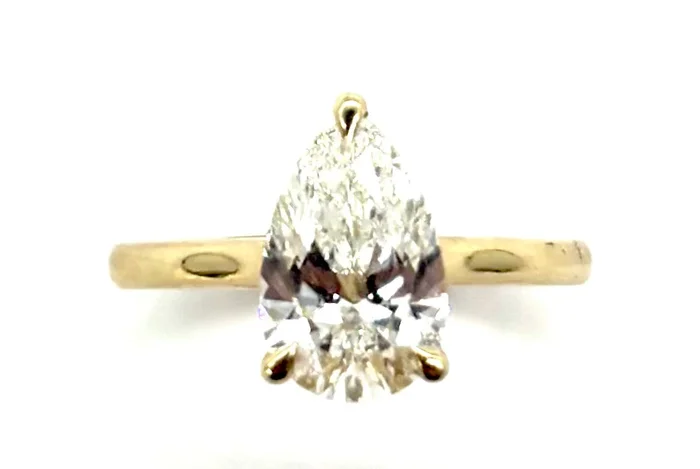 2.29 CTW Pear-Cut Lab Grown Diamond Cathedral Ring- 14K Yellow Gold
