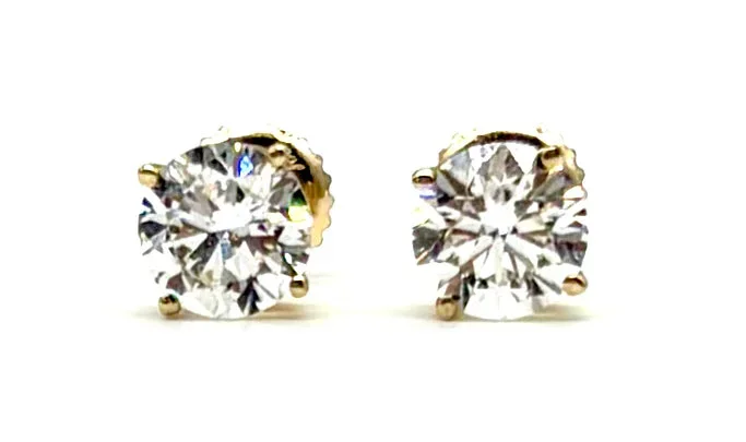 2ctw Lab Diamond Screw Back Stud Earrings- 14k Yellow Gold