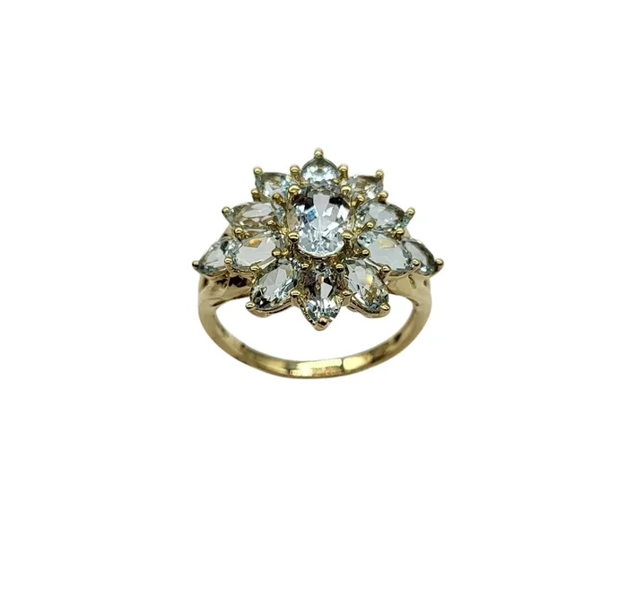 Aquamarine Gemstone Floral Cluster Ring
