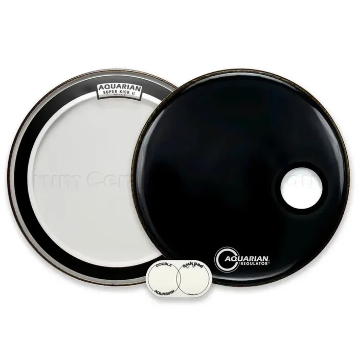 Aquarian Super Kick II Clear/Regulator Black Bass Drumhead Pack 20″