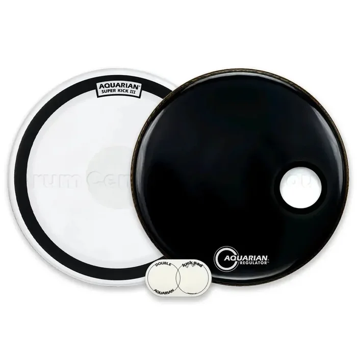 Aquarian Super Kick III Coated/Regulator Black Bass Drumhead Pack 22″