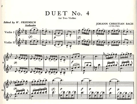 Bach, J.C. (Friedrich): Six Duets, Volume II (two violins)