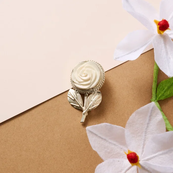 Bagaica Rose Carved Bone Pin