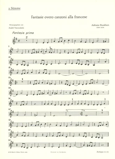 Banchieri, A. (Vierendeels, arr.): Fantasie Overo Canzoni alla francese (2 violins, viola, and cello)