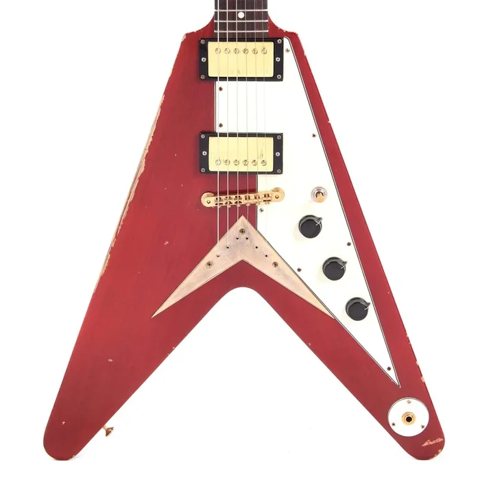 Banker Custom BKV Korina Cherry Red Heavy Aged w/OX4 Gold Hot Duane PAF Pickups
