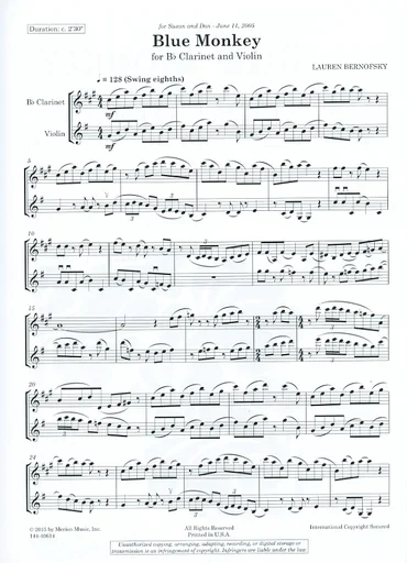 Bernofsky, L.: Blue Monkey for Bb Clarinet and Violin (violin, and clarinet)