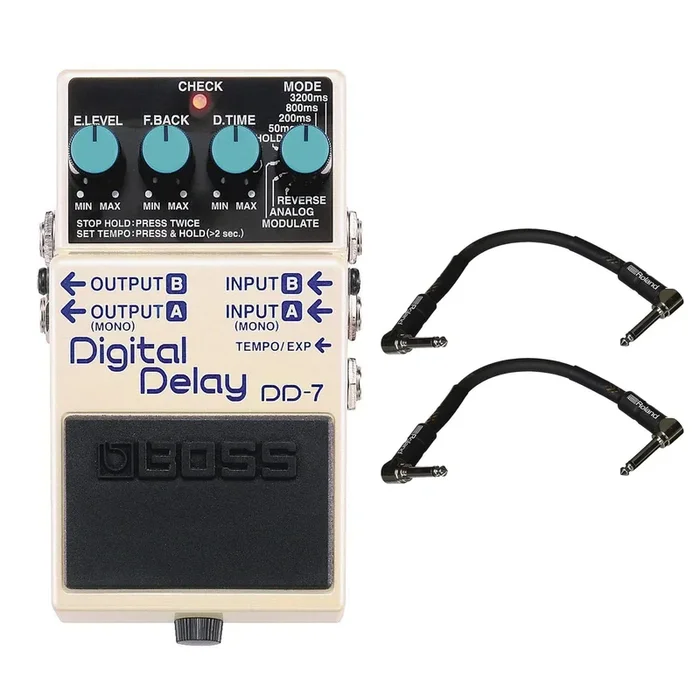 Boss DD-7 Digital Delay Bundle w/ 2 Roland Black Series 6 inch Patch Cables