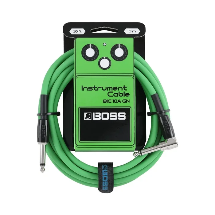 BOSS Straight to Right-Angle 1/4-inch Instrument Cable 10ft/3m AS – Green