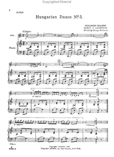 Brahms (Ambrosio/Perlman): Hungarian Dance No. 5 arrangement (violin & piano)