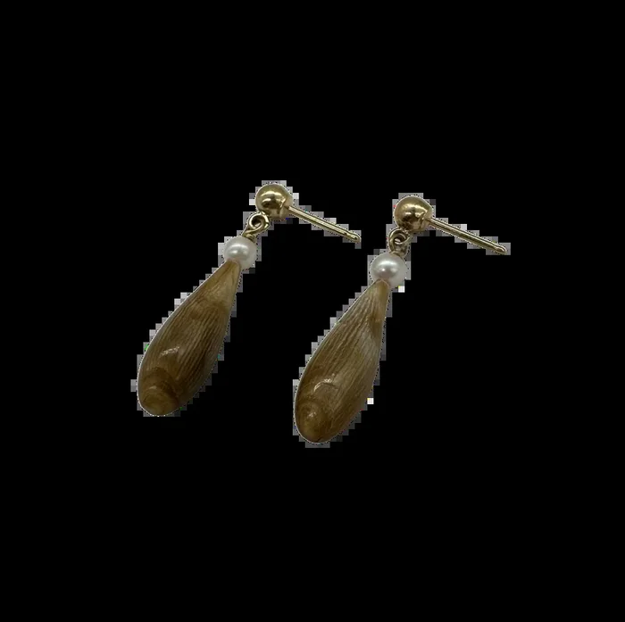 Brown Agate and Pearl Dangle Earrings