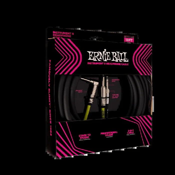 Cable combinado de instrumento y auriculares Ernie Ball de 1/4″ Ts macho a 1/4″ Ts macho – 18”