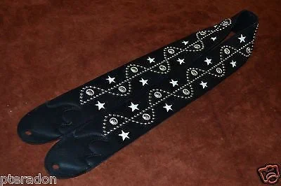 Carlino Custom NEW Sine Wave/Star Stud Leather Guitar Strap 3″ wide Full length