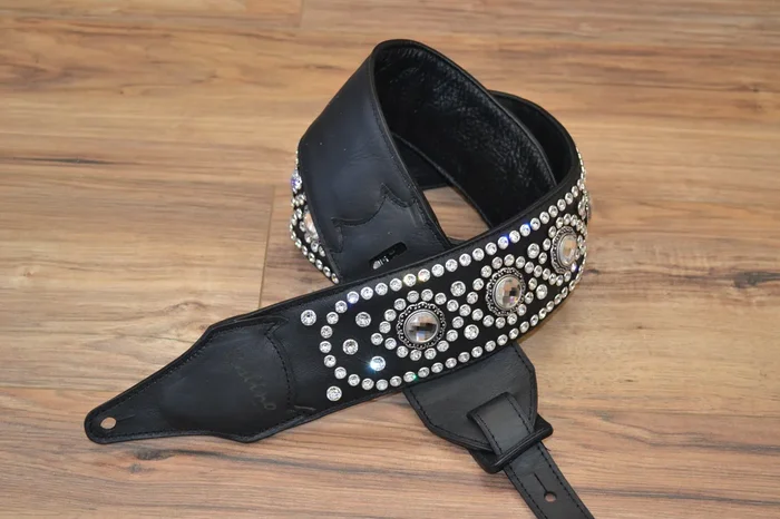 Carlino Custom Swarovksi Rhinestone Studded Leather Guitar Strap