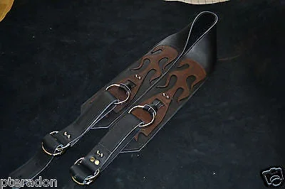 Carlino Gladiator Black Leather Guitar Strap w/flames For Heavy Guitars 3.5″