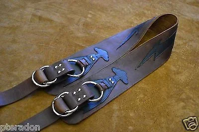 Carlino Gladiator Kodiak Oil Brown Leather Guitar Strap w/ Lightening Bolt 3.5″