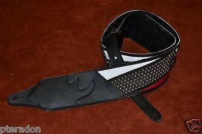 Carlino NEW Racing Flag Studded Leather Guitar Strap with leather back