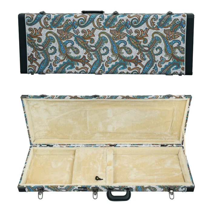 Classic Wood Mini Bass Guitar Case – Paisley Floral Tan