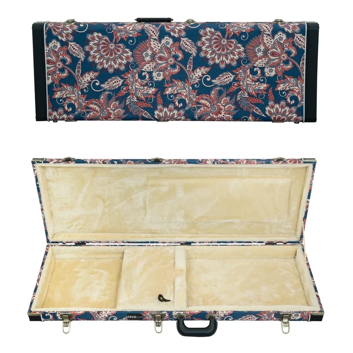 Classic Wood Mini Bass Guitar Case – Vintage Floral Navy
