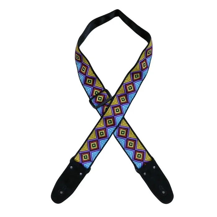 Colonial Leather – Multi Coloured Diamonds Jacquard 50mm Webbing Guitar Strap