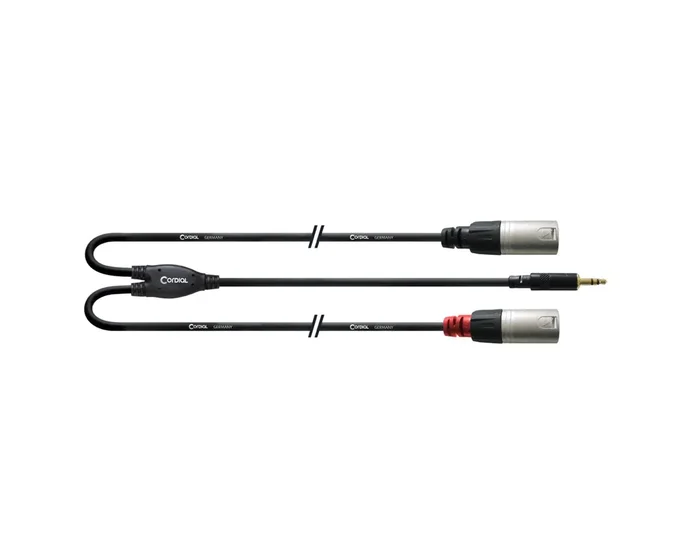 Cordial Essentials REAN Plug 3.5mm Stereo Gold to 2x XLR Male Gold – Long Pigtail Side (3m)