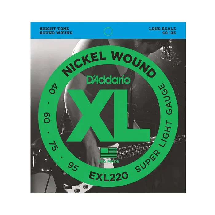 Cuerdas de Bajo Eléctrico D’Addario EXL220 XL de Níquel Redondas Super Ligeras Brillantes