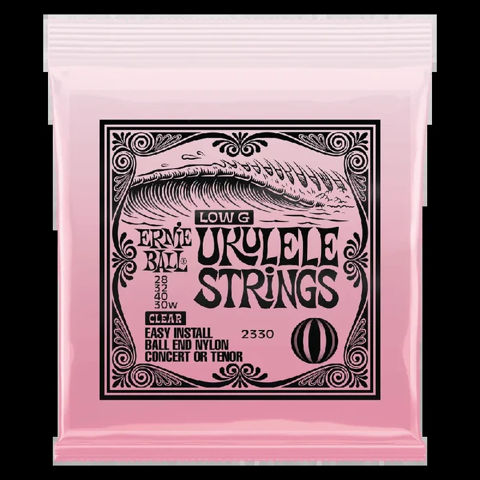 Cuerdas de Ukulele Ernie Ball 2330 Low G para Concierto/Tenor – Nylon Transparente, Conector de Bola