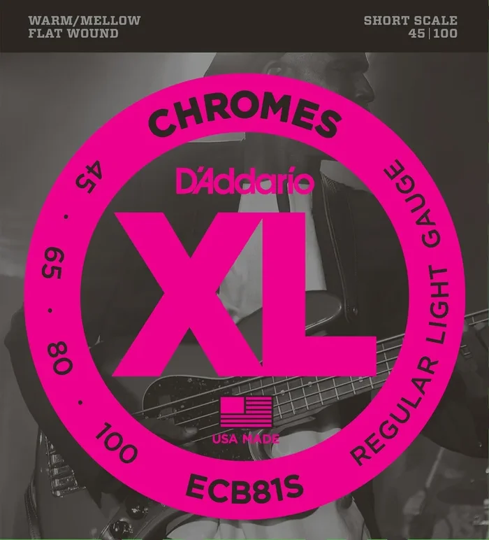 D’Addario ECB81S Chromes Bass Guitar Strings, Light, 45-100, Short Scale