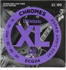 D’Addario ECG24 XL Chromes Flatwound Electric Guitar Strings – .011-.050 Jazz Light
