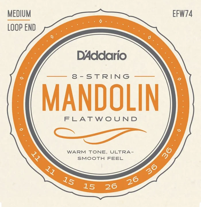 D’Addario EFW74 Flatwound Mandolin Strings, Phosphor Bronze, Medium, 11-36