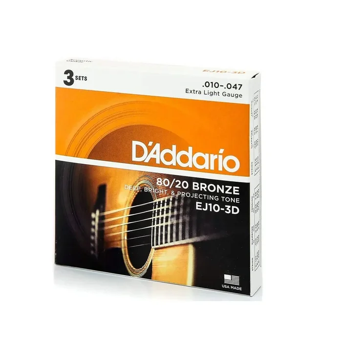 D’Addario EJ10-3D Bronze Acoustic Guitar Strings, Extra Light, 10-47, 3 Sets