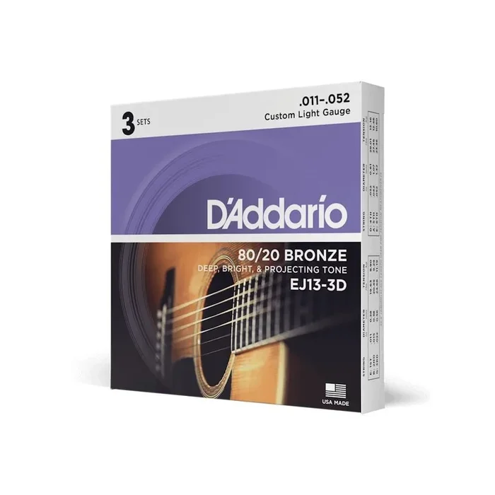 D’Addario EJ13 3D 3 Pack Bronze Acoustic Guitar String